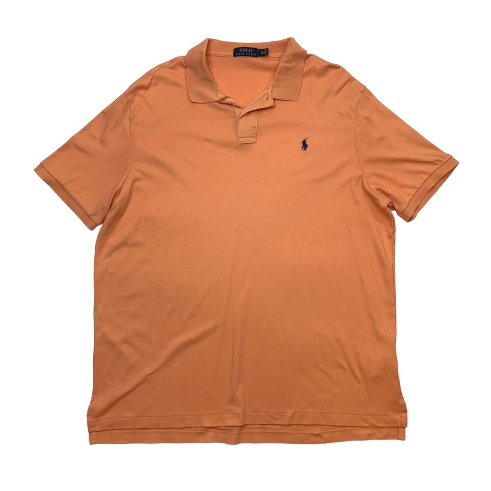 Polo Ralph Lauren Shirt Mens XL Extra Large Orange Cotton Short Sleeve Hi Low